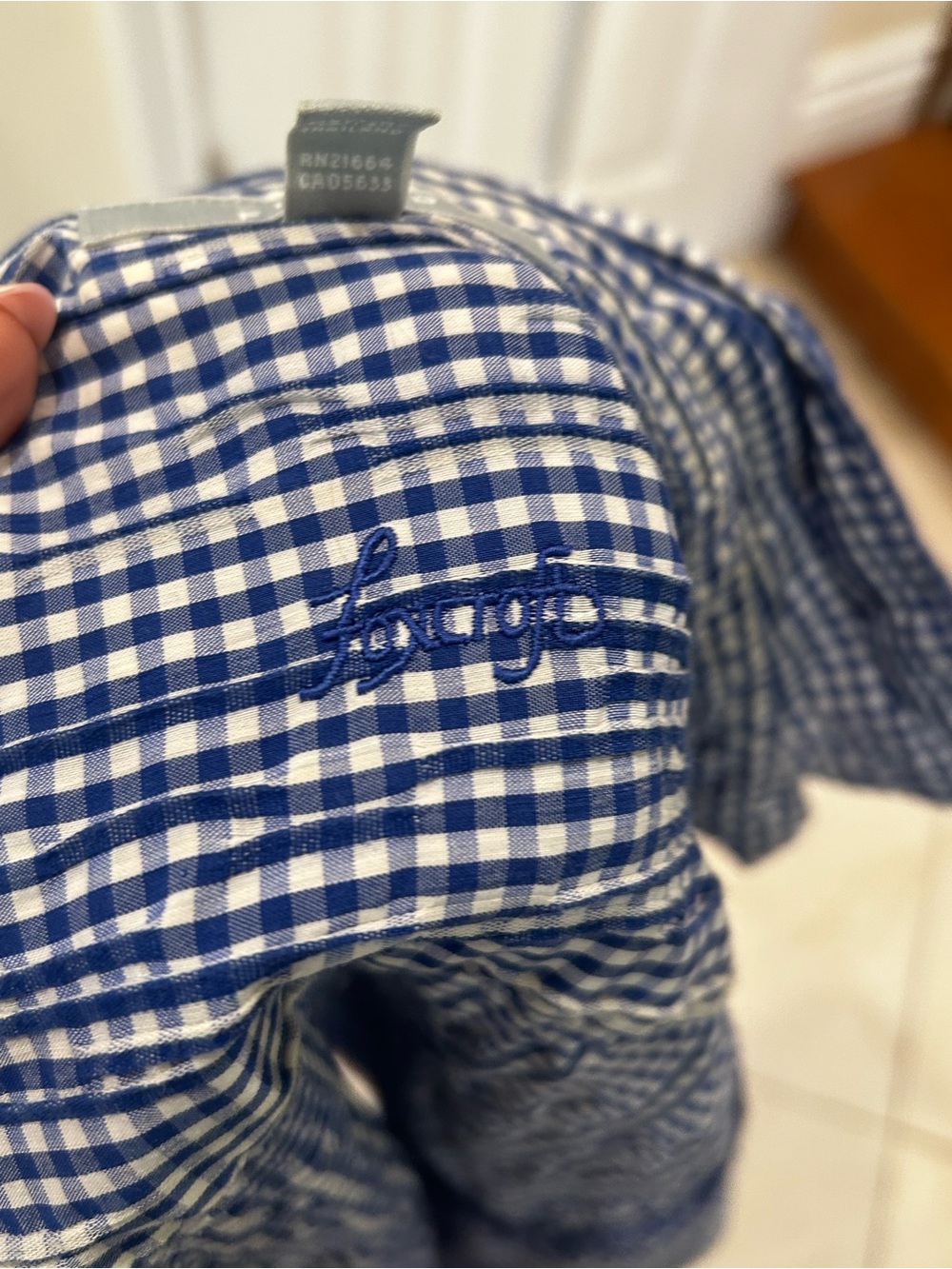 Foxcroft blue white Gingham Button Front Lightweight Classic Preppy Top - Picture 5 of 7